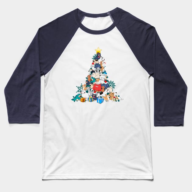 Dogs Christmas Tree Christmas T-shirt Baseball T-Shirt by Curryart